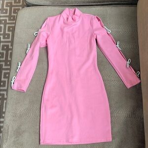 Elegant Pink Dress with Bow Accents